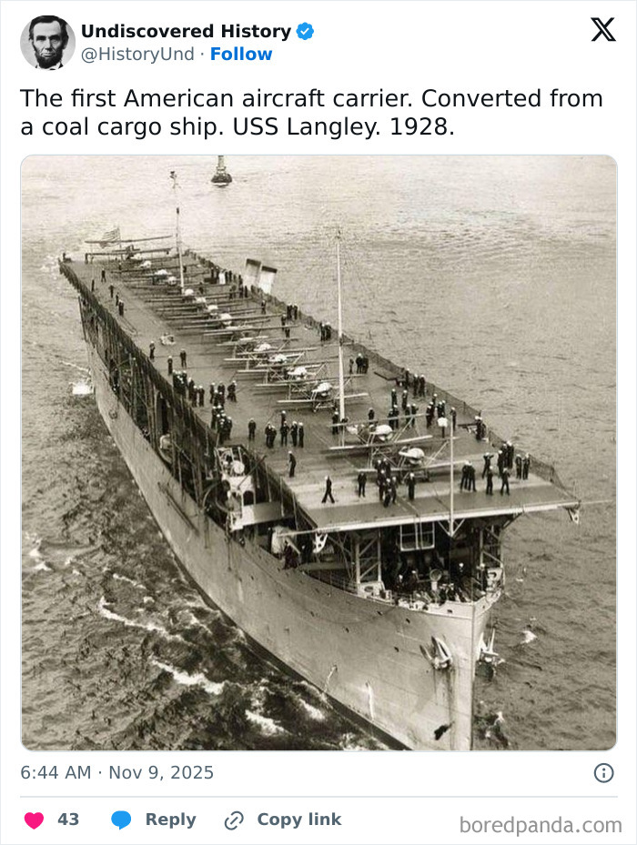 Vintage photo of the USS Langley, the first American aircraft carrier, illustrating moments lost to time in history.