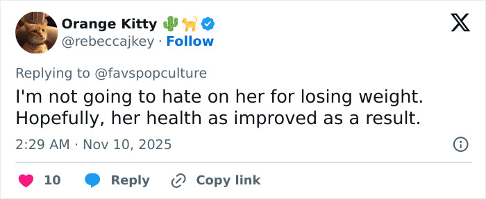 Screenshot of a Twitter reply discussing Meghan Trainor's new look and fan reactions about her weight loss. Screenshot of a Twitter reply discussing Meghan Trainor's new look and fan reactions about her weight loss.