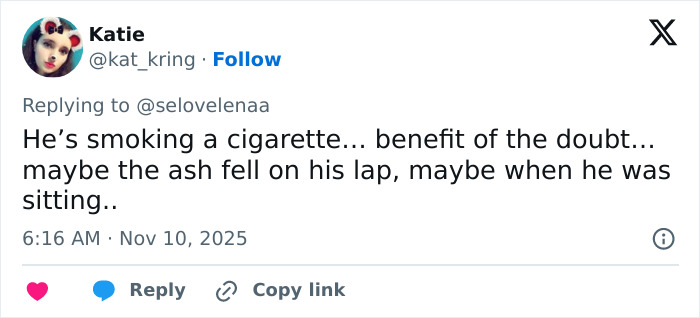 Tweet discussing concern for Justin Bieber after fans notice something on his c****h while smoking a cigarette. Tweet discussing concern for Justin Bieber after fans notice something on his c****h while smoking a cigarette.