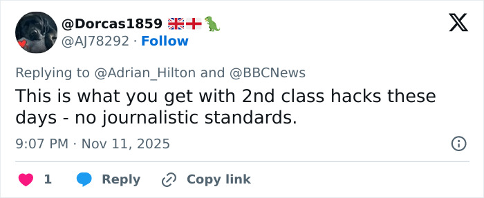 Tweet criticizing BBC journalistic standards amid massive Princess Kate backlash over headline changes.