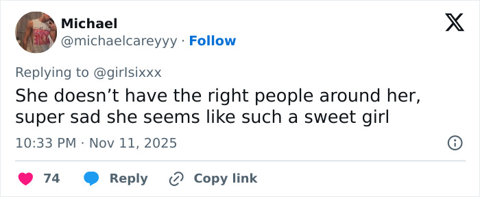 Screenshot of a tweet expressing concern that Ariana Grande’s Wicked role is sucking the life out of her.
