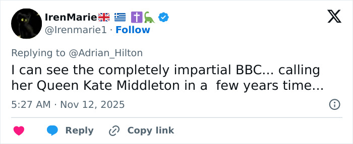 Tweet criticizing BBC for calling Princess Kate Queen Kate Middleton amid backlash over headline changes. Tweet criticizing BBC for calling Princess Kate Queen Kate Middleton amid backlash over headline changes.