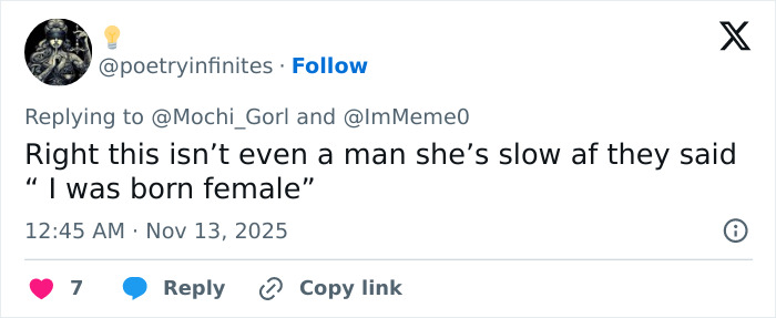 Tweet screenshot showing user debating a woman upset after seeing bearded trans man in women’s restroom controversy. Tweet screenshot showing user debating a woman upset after seeing bearded trans man in women’s restroom controversy.