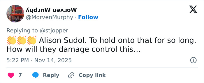 Tweet discussing Alison Sudol speaking out amid backlash involving David Harbour with applause emojis and concern. Tweet discussing Alison Sudol speaking out amid backlash involving David Harbour with applause emojis and concern.