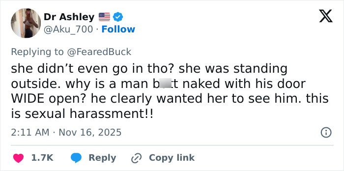 Tweet discussing a DoorDash driver accused of recording and posting video of an undressed customer, raising harassment concerns.