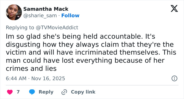 Screenshot of a social media reply expressing support for accountability in the DoorDash driver arrested story.