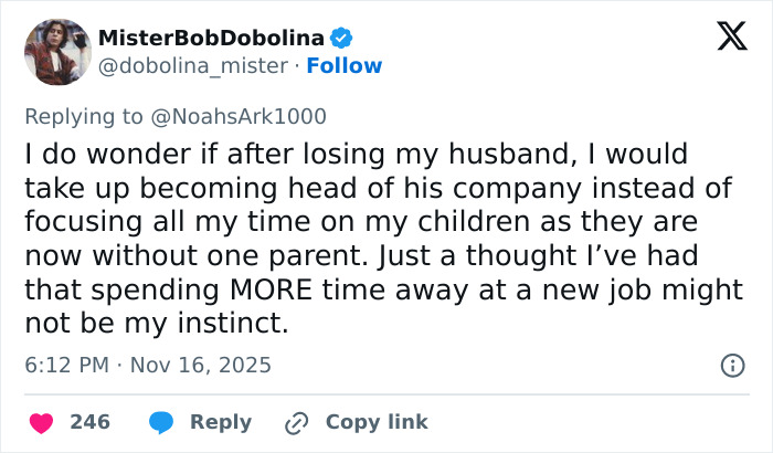 Screenshot of a social media post discussing personal priorities and time management after losing a spouse. Screenshot of a social media post discussing personal priorities and time management after losing a spouse.