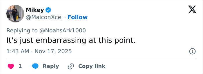 Tweet by user Mikey expressing embarrassment, highlighting viewers' reactions to Erika Kirk's acting gestures while crying. Tweet by user Mikey expressing embarrassment, highlighting viewers' reactions to Erika Kirk's acting gestures while crying.