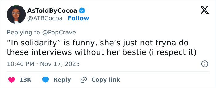 Screenshot of a tweet about Ariana Grande and Cynthia Erivo deciding to stop doing interviews after lunatic acts. Screenshot of a tweet about Ariana Grande and Cynthia Erivo deciding to stop doing interviews after lunatic acts.