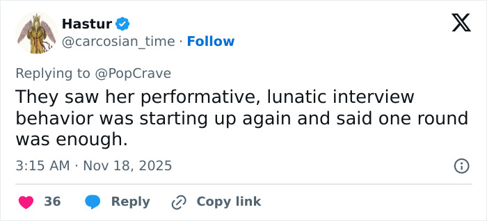 Tweet screenshot discussing lunatic interview behavior leading Ariana Grande and Cynthia Erivo to stop doing interviews suddenly. Tweet screenshot discussing lunatic interview behavior leading Ariana Grande and Cynthia Erivo to stop doing interviews suddenly.