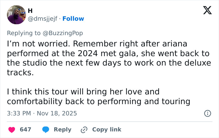 Screenshot of a social media post discussing Ariana Grande’s cryptic last hurrah announcement and fans’ reactions. Screenshot of a social media post discussing Ariana Grande’s cryptic last hurrah announcement and fans’ reactions.