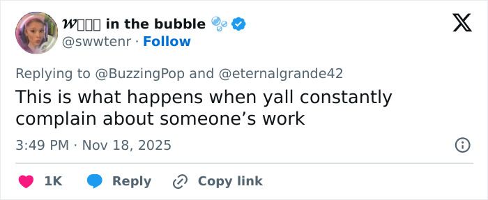 Screenshot of a tweet responding to Ariana Grande’s cryptic last hurrah announcement, expressing fan reactions online. Screenshot of a tweet responding to Ariana Grande’s cryptic last hurrah announcement, expressing fan reactions online.
