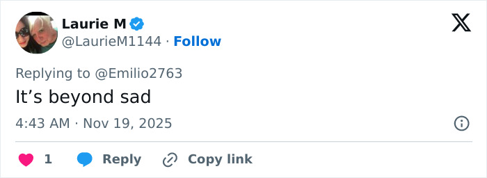 Twitter reply from Laurie M expressing sadness amid Amanda Bynes claim against Dan Schneider going viral. Twitter reply from Laurie M expressing sadness amid Amanda Bynes claim against Dan Schneider going viral.