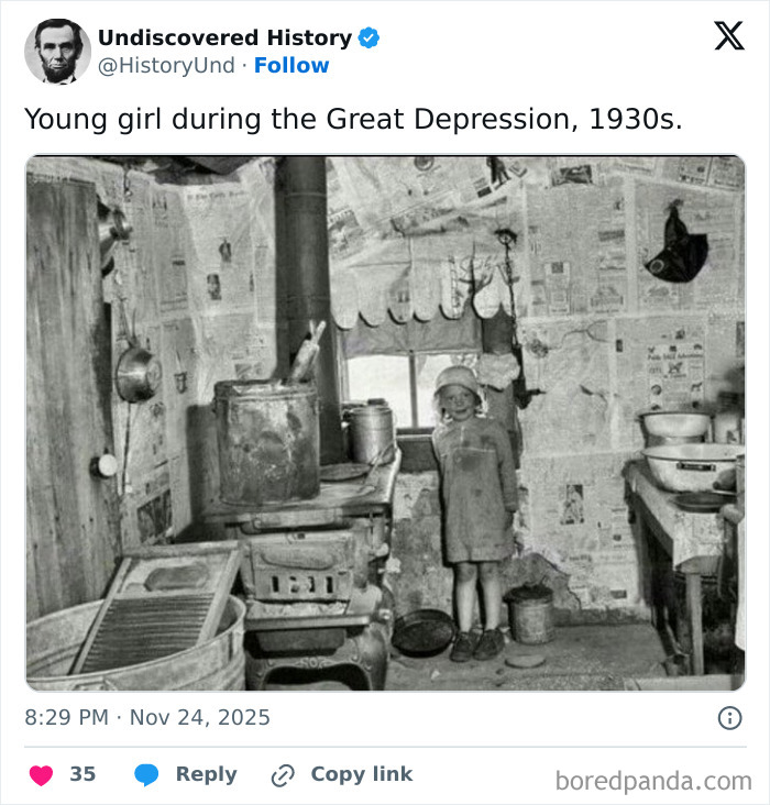 Black and white photo of young girl in a Great Depression era kitchen revealing moments lost to time.