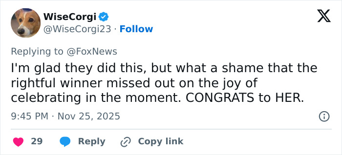 Tweet discussing the world’s strongest woman losing her crown after organizers discover she was born male. Tweet discussing the world’s strongest woman losing her crown after organizers discover she was born male.