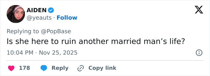 Screenshot of a social media post roasting Ariana Grande for home wrecking after an intimate interaction with Jonathan Bailey. Screenshot of a social media post roasting Ariana Grande for home wrecking after an intimate interaction with Jonathan Bailey.
