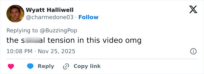 User tweet reacting to an intimate interaction between Ariana Grande and Jonathan Bailey causing home wrecking jokes. User tweet reacting to an intimate interaction between Ariana Grande and Jonathan Bailey causing home wrecking jokes.