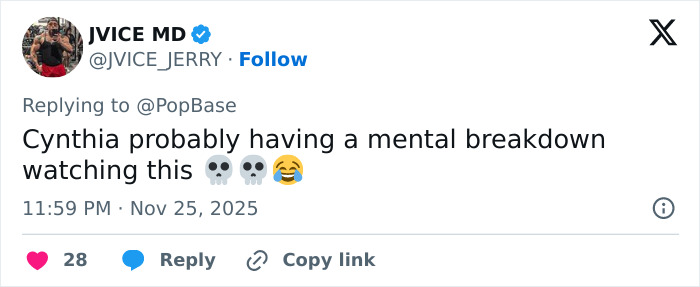 Tweet by JVICE MD reacting humorously to Ariana Grande home wrecking after intimate moment with Jonathan Bailey. Tweet by JVICE MD reacting humorously to Ariana Grande home wrecking after intimate moment with Jonathan Bailey.