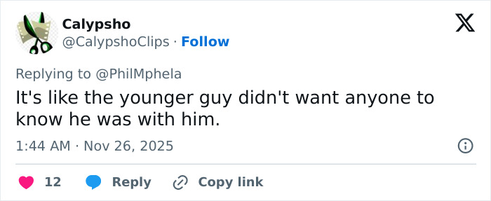 Social media comment criticizing the reaction of a younger boyfriend to an elderly man's stumble, related to gold digger topic. Social media comment criticizing the reaction of a younger boyfriend to an elderly man's stumble, related to gold digger topic.