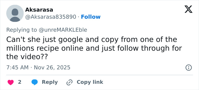 Tweet criticizing Meghan Markle’s Thanksgiving turkey preparation with sarcastic comment about online recipes and video. Tweet criticizing Meghan Markle’s Thanksgiving turkey preparation with sarcastic comment about online recipes and video.