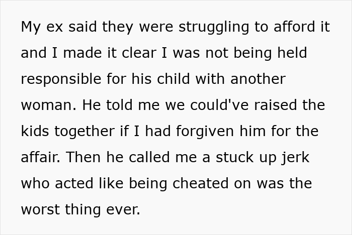 Text excerpt about a guy cheating on his wife and demanding she babysit his affair child, with legal drama. Text excerpt about a guy cheating on his wife and demanding she babysit his affair child, with legal drama.