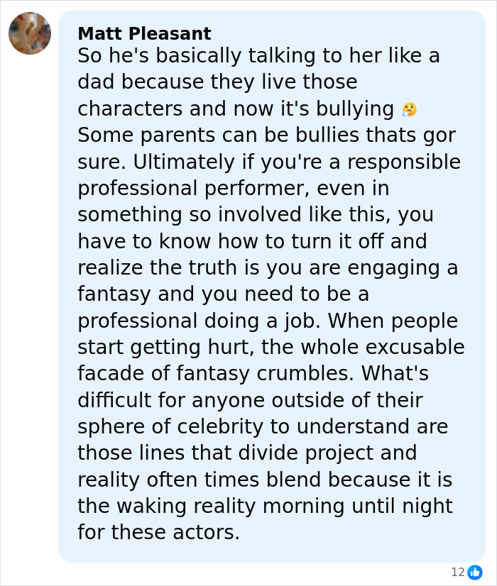 Comment discussing Millie Bobby Brown and David Harbour&rsquo;s complex relationship and harassment allegations context.