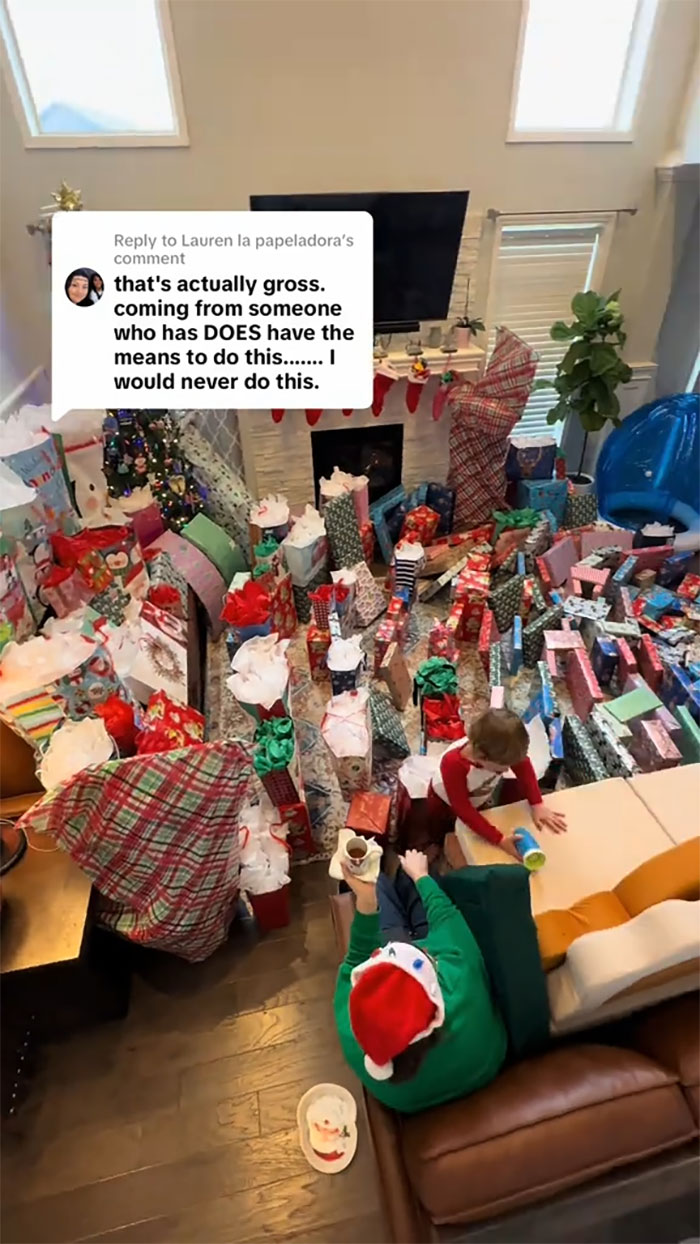 Living room filled with an insane amount of gifts for kids as a mom goes viral facing backlash over consumerism. Living room filled with an insane amount of gifts for kids as a mom goes viral facing backlash over consumerism.