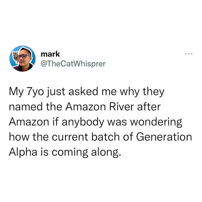 Tweet showing a relatable parenting moment about Generation Alpha, fitting hilariously relatable parenting and marriage tweets.