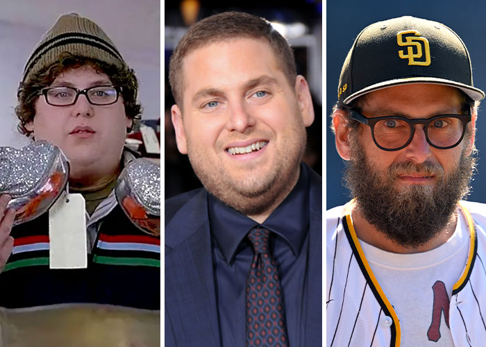 Actor Jonah Hill before and after shots showing dramatic changes in appearance from 2005 to 2025.