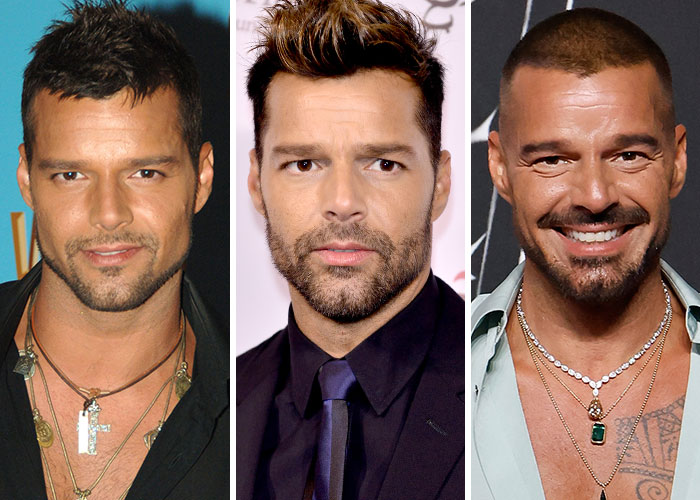 Ricky Martin in before and after shots showing dramatic changes in celebrity appearances over the years.