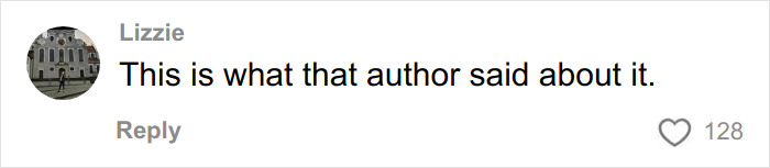 Comment from user Lizzie saying this is what that author said, related to author calls women who read romantasy books controversy.