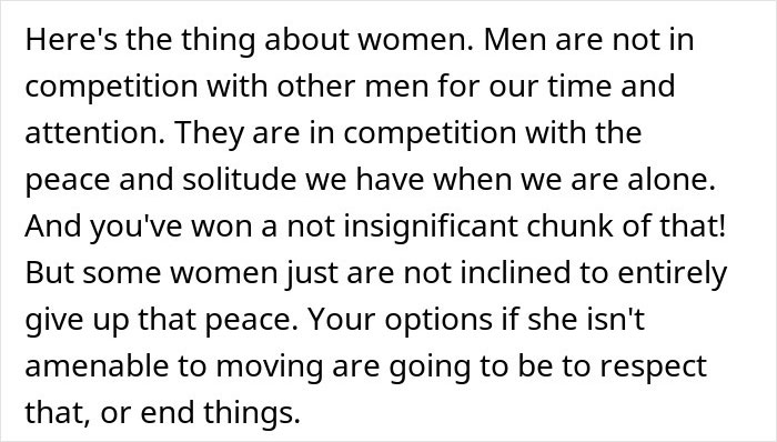 Text excerpt explaining relationship challenges when a pregnant girlfriend is refusing to move in together and options to consider.