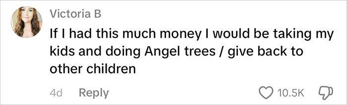 Comment from Victoria B on backlash over consumerism for insane amount of gifts given to kids in viral post.