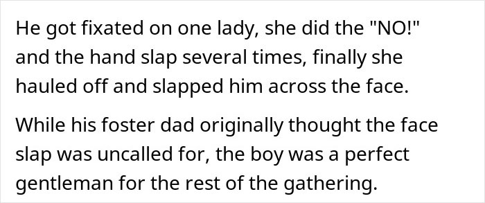 Text describing entitled parents treating their autistic brother as a golden child, ignoring his creepy behavior.