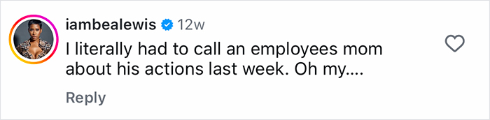 Screenshot of a social media comment about calling an employee’s mom to address workplace behavior issues.
