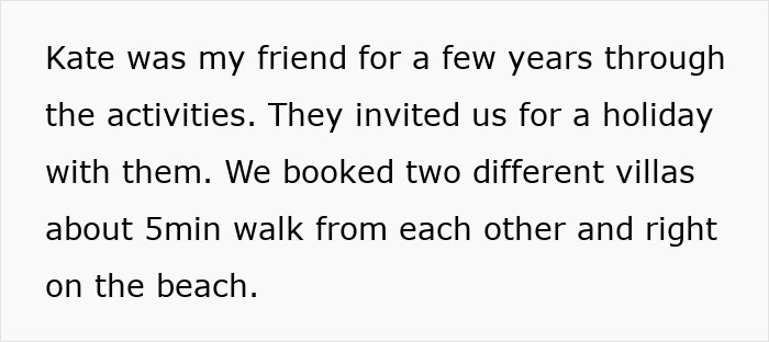 Text excerpt describing a holiday stay with a wife's friend, mentioning separate villas near the beach. Text excerpt describing a holiday stay with a wife's friend, mentioning separate villas near the beach.