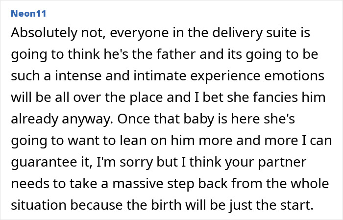 Comment discussing partner's first birth support experience and emotional impact on woman feeling hurt.