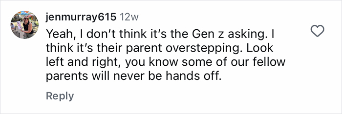Social media comment discussing Gen-Z workers relying on parents to handle workplace conflicts.