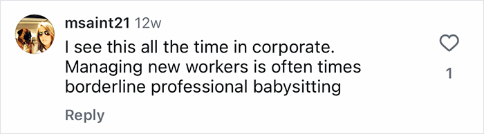 Social media comment discussing challenges of managing Gen-Z workers and workplace dynamics involving parental involvement.