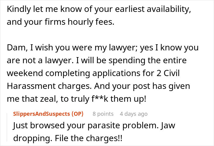 Screenshot of a heated online discussion about neighbors who can’t keep their dogs quiet causing harassment charges. Screenshot of a heated online discussion about neighbors who can’t keep their dogs quiet causing harassment charges.