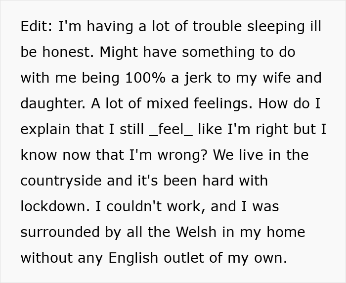 Text excerpt showing a dad struggling with calling mom’s native language pointless and facing a reality check fast. Text excerpt showing a dad struggling with calling mom’s native language pointless and facing a reality check fast.