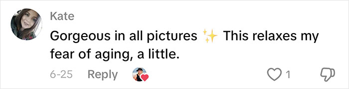 Comment on social media from woman sharing her aging progress and facelift results at 70 years old. Comment on social media from woman sharing her aging progress and facelift results at 70 years old.