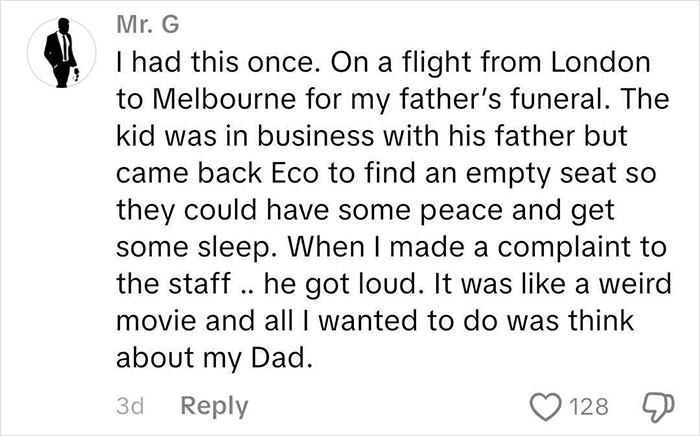 Comment from a frequent traveler describing a stressful flight experience involving a kid causing disruption on a long-haul flight. Comment from a frequent traveler describing a stressful flight experience involving a kid causing disruption on a long-haul flight.