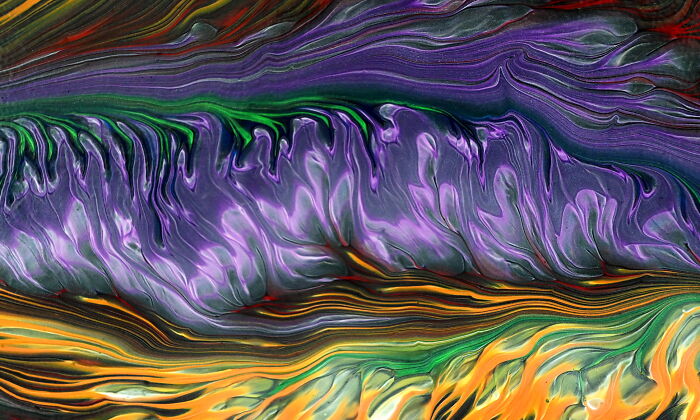 Exploring Contrasts: Black, White & A Hint Of Rainbow, Here's My Modular Split Cup Acrylic Pour