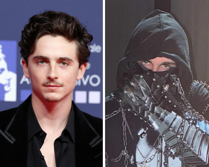Side-by-side images of Timothée Chalamet and a masked rapper fueling fans' theory about EsDeeKid's secret identity. Side-by-side images of Timothée Chalamet and a masked rapper fueling fans' theory about EsDeeKid's secret identity.