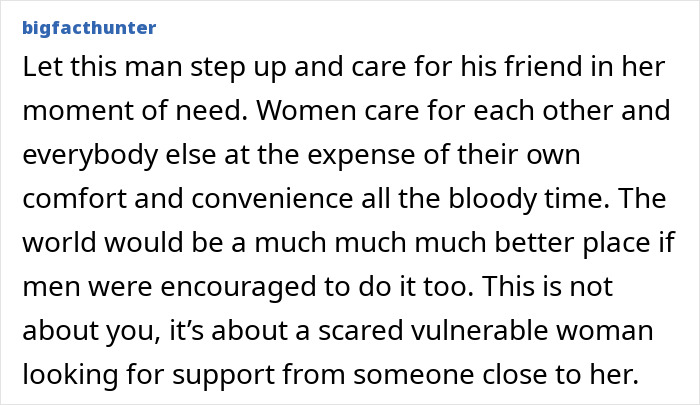 Screenshot of a comment discussing women’s care and the need for male support during vulnerable birth moments. Screenshot of a comment discussing women’s care and the need for male support during vulnerable birth moments.