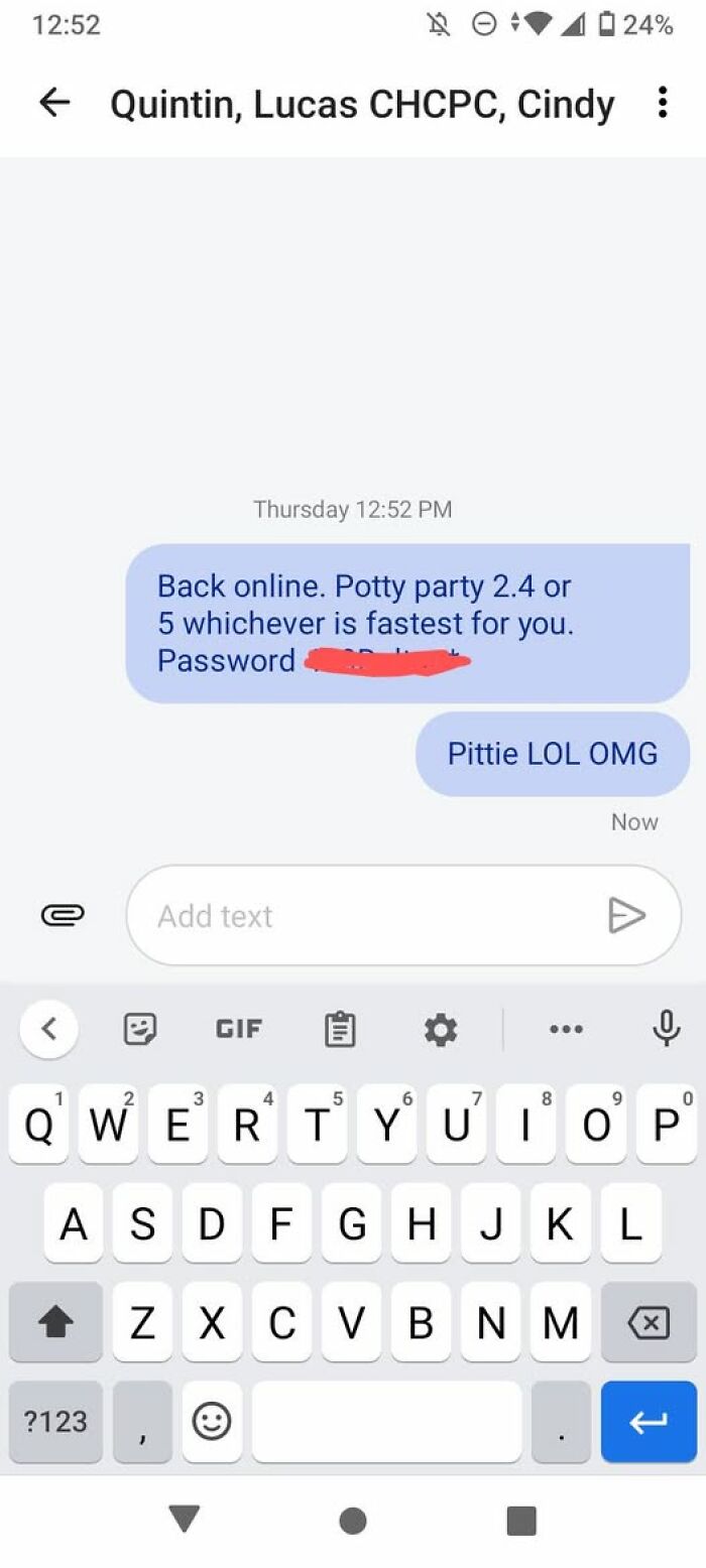 Screenshot of a text conversation showing a funny autocorrect error leading to an unintended phrase.