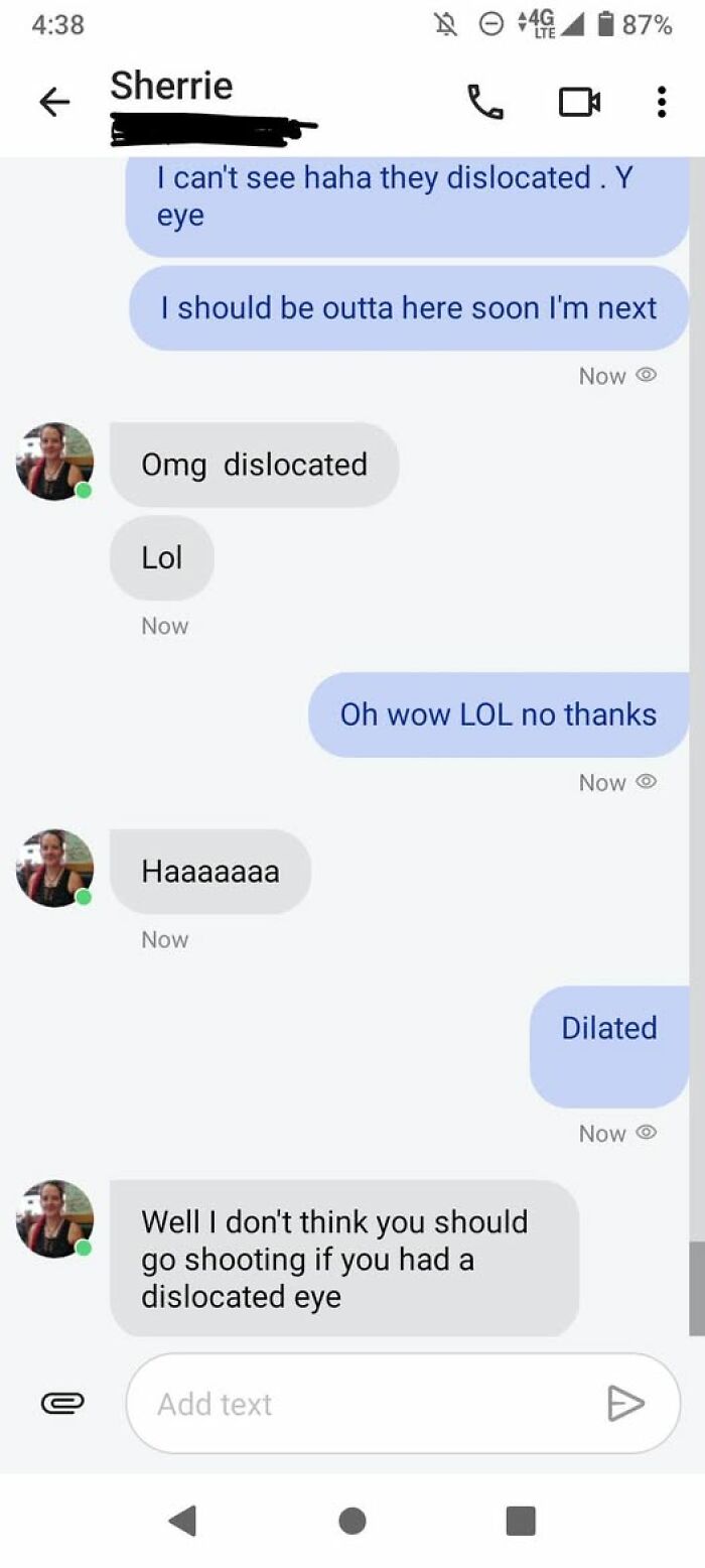 Text message conversation showing funny autocorrect errors with the word dislocated in a humorous chat.