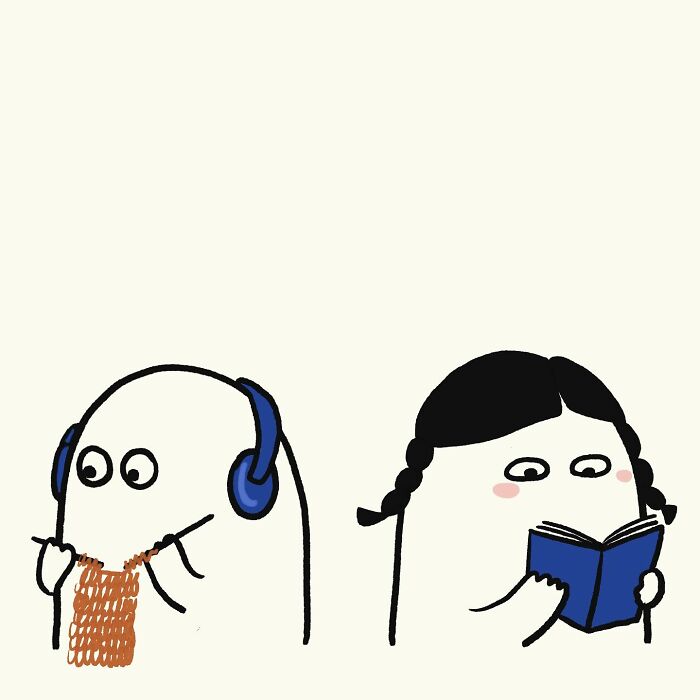 Simple doodle illustrating how introverts hang out, capturing everyday thoughts in funny, relatable art by this artist.