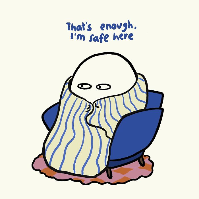 Simple doodle of a character sitting bored in a chair with text about protecting peace, showcasing funny relatable everyday thoughts.